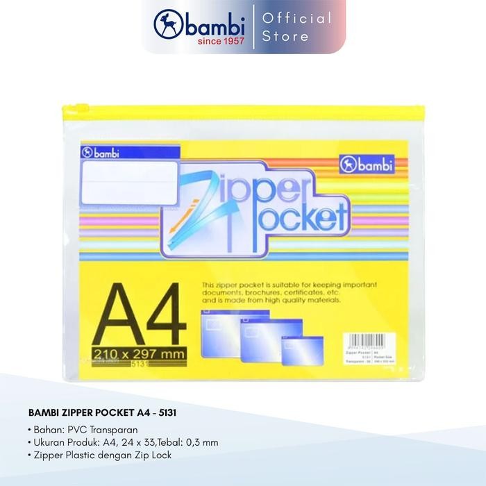 

SIAPKIRIM Bambi Organizer Map Dokumen A4 Zipper Pocket Tipe PVC Transparant ginal READY STOCK
