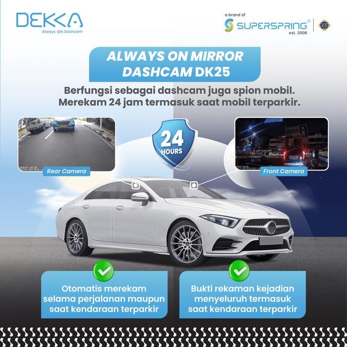 DASHCAM DEKKA D25 2K DUAL CAMERA MIRROR DASHCAM MEMORY INCLUDED