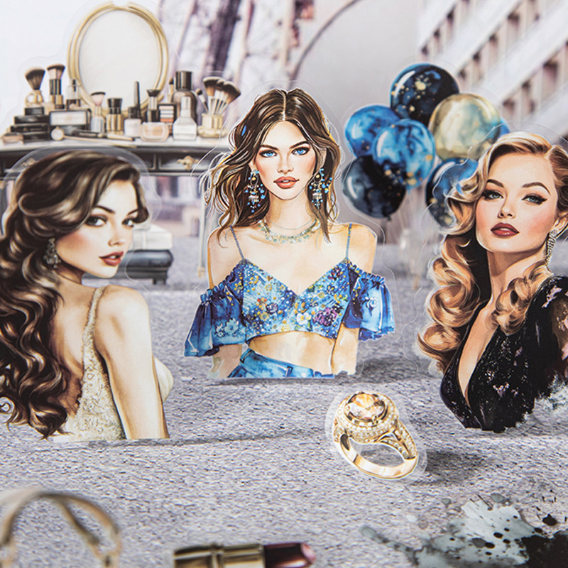 

60pcs Paris Salon Series Fashion Theme PET Stickers DIY Handbook Collage Coffee Cup Diary