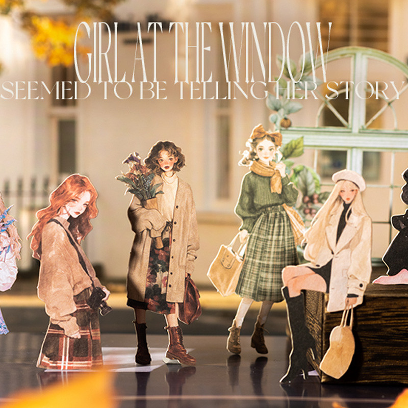 

2Style 30Pcs/bag Window Girl Series Hollow Out Hard Card Stickers Scrapbook Stickers DIY