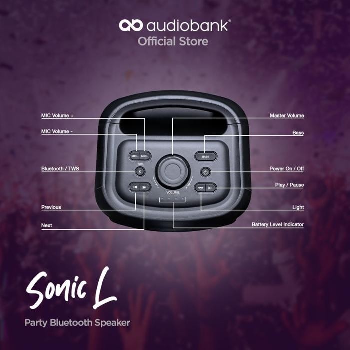 Audiobank Sonic L Speaker Aktif Bluetooth With AUX In Stereo 3.5mm jack MIC In 6.35mm Wired SonicL
