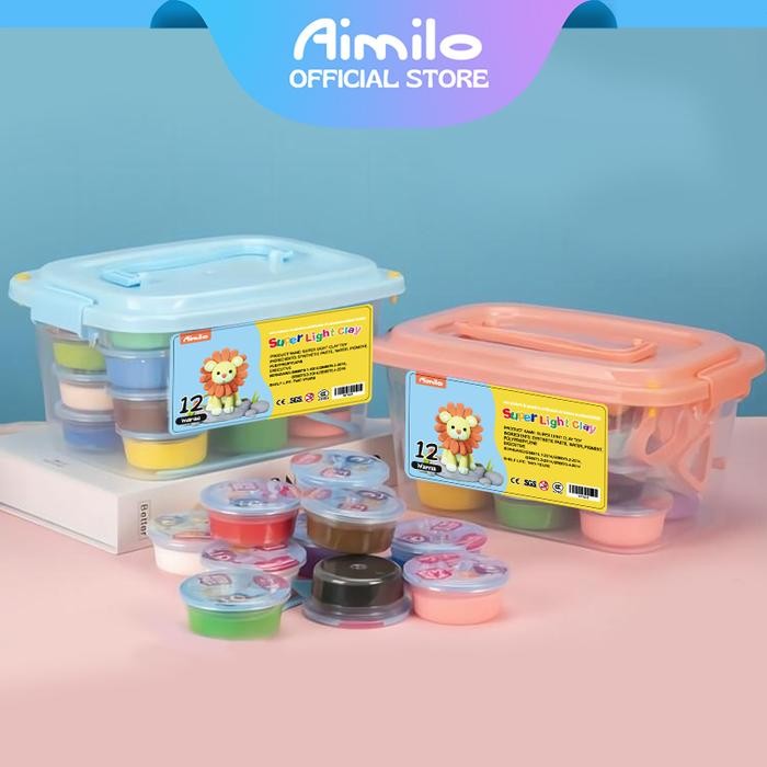 (Allthebest) [READY] Aimilo Clay Kotak Hadiah Untuk Mainan Anak Isi 12 PCS Clay Warna Mainan Edukasi