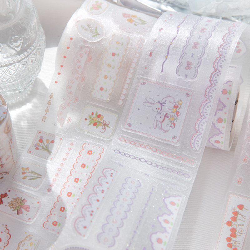 

2rolls Strawberry Sweetheart Series PET Glitter Sand Die-cut Tape Handbook Collage DIY