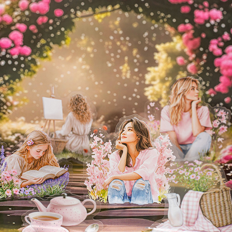 

60Pcs/bag Romantic Garden Theme Character Sticker Pack Creative Handbook Material Stickers