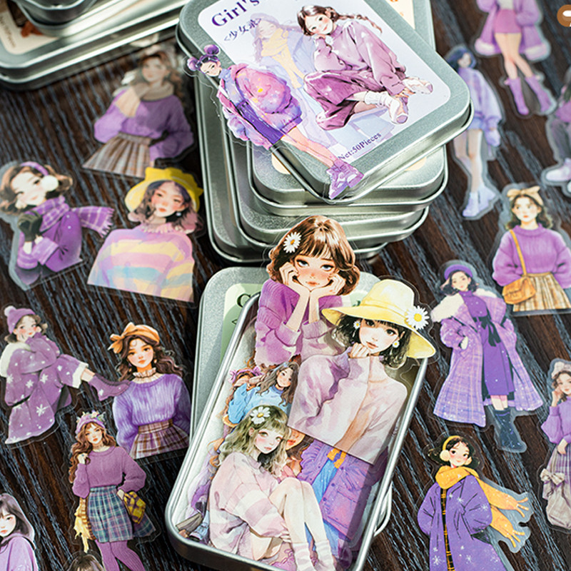 

100Pcs/bag Maiden theme iron boxed character stickers creative handbook material stickers