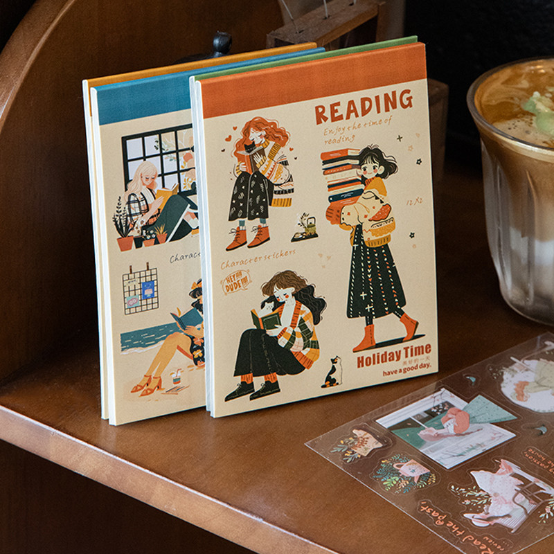 

24Pcs/bag Holiday Time Series Dual Material Character Scenery Sticker Book Handbook