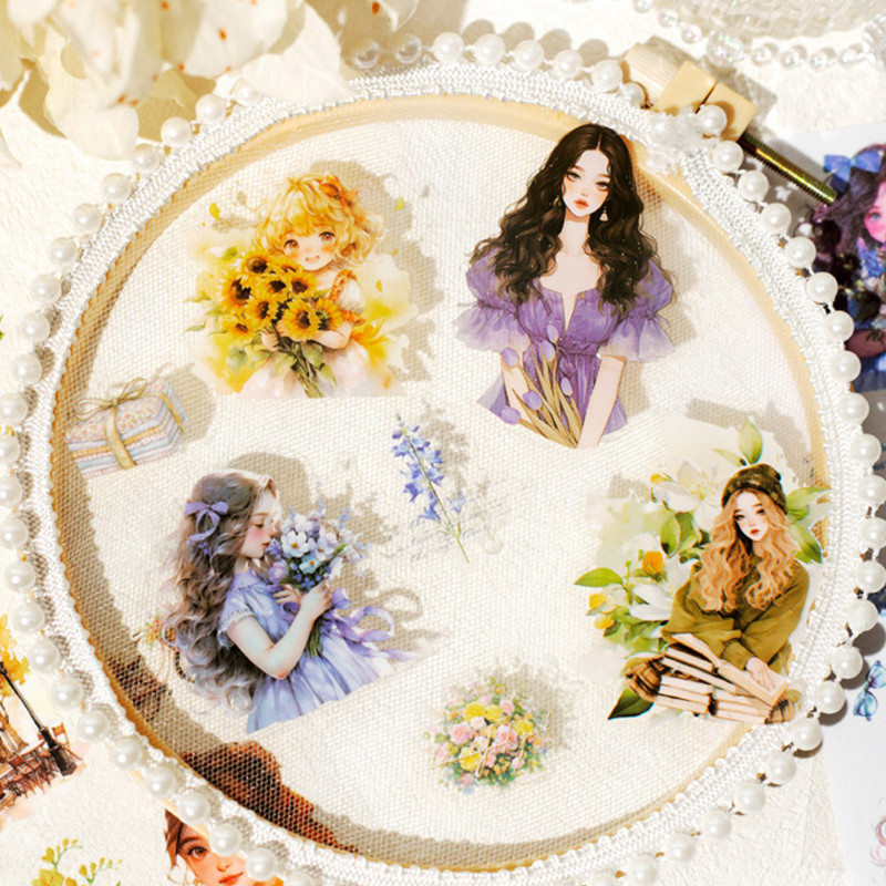 

4 style 20 sheets / book character dual material sticker book floral girl theme DIY