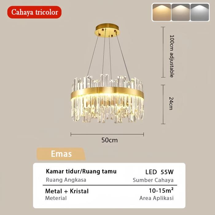 3 Warna Kristal Led Lampu Gantung Nordic Mewah Bulat Chandelier Lampu Ruang Tamu Lampu Dapur Lampu