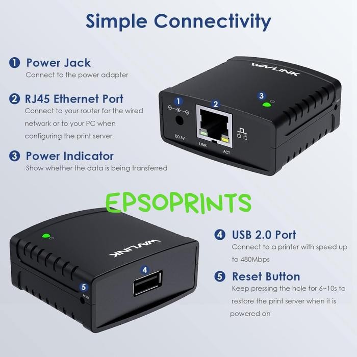USB 2.0 Network Print Server WAVLINK LAN Print Share Server for USB Printers LPR Print Protocol