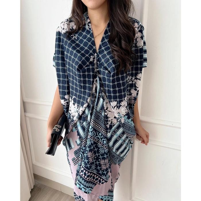 Baju Dress Kaftan Motif Batik Satin Busana Muslim Wanita Lebaran Jumbo