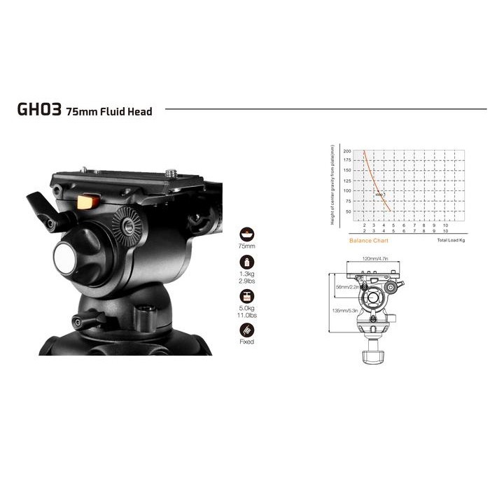 Tripod Head E-Image 75Mm Gh03 - Fix Drag 5Kg Eimage
