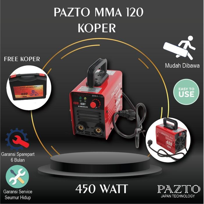 Mesin Las Inverter Mma 120 Pazto 450Watt