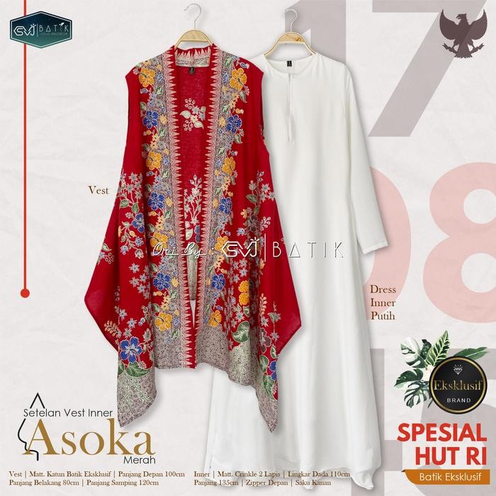 (Allthebest) Baju HUT RI kemerdekaan SETELAN model vest OUTER set inner dress crincle batik merah