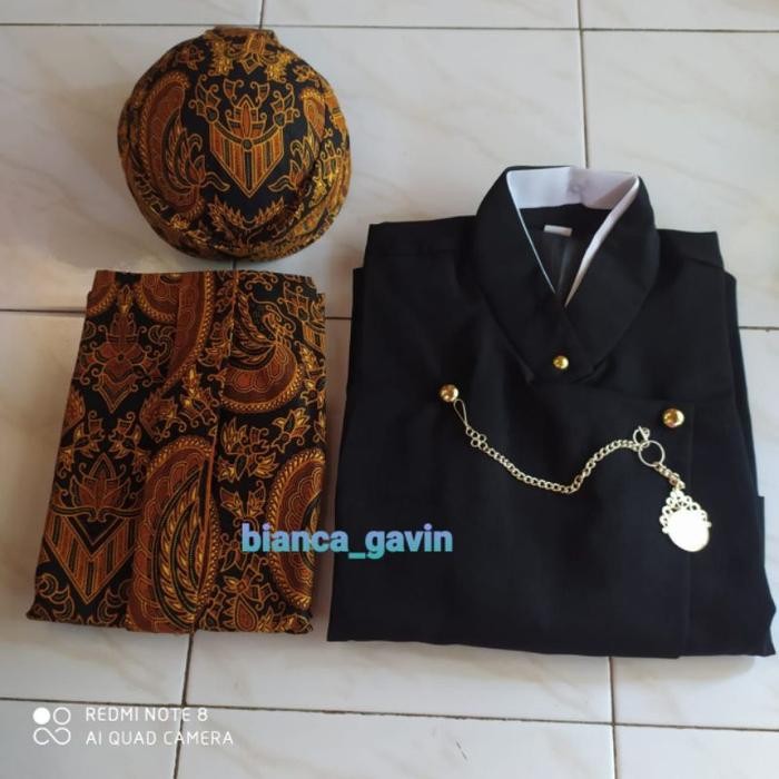 DISKON Beskap Solo Hitam Polos + Blangkon + Jarik Instan READY STOCK