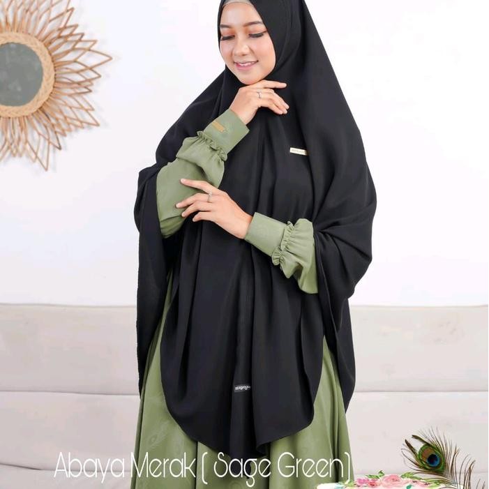 (Hermosa) Abaya Merak Embos Hermosa Warna Sage Green-Abaya Sage-Abaya Wanita Muslimah Sage