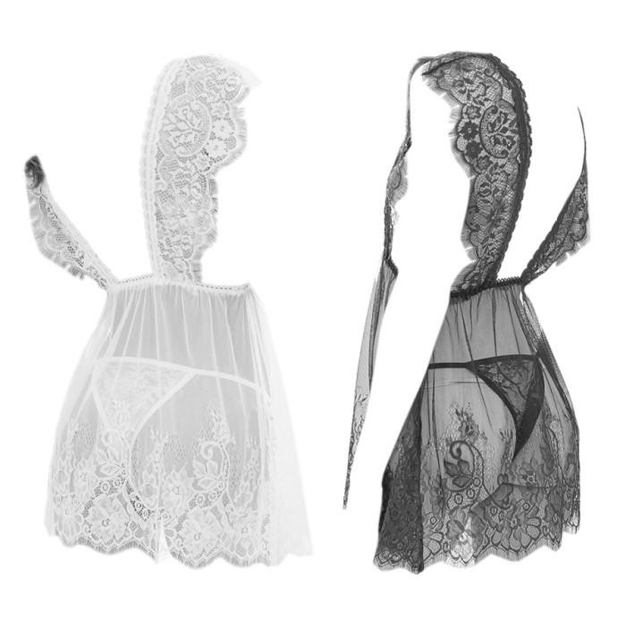 NEW L1097 Baju Tidur Wanita Gaun Malam Model Mini Dress Daster Pendek Lace Terawang Motif Bunga
