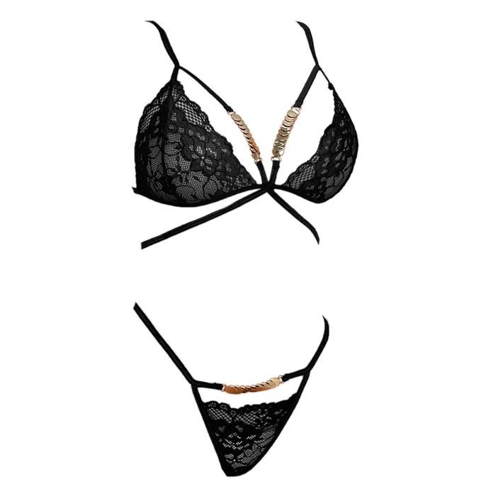 NEW B368 Bra Set Bralette Sexy Lingerie Wanita Seksi BH CD Hitam Lace Transparan Motif Bunga