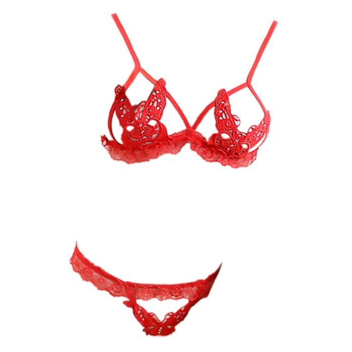 NEW!!! B263 Bra Set Bralette Sexy Lingerie Wanita Seksi BH Cup Brokat Kupu-Kupu CD Renda Merah