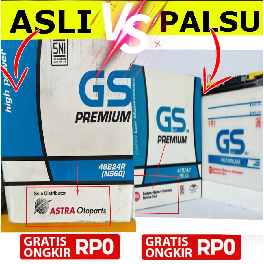 Aki GS NS60 / 46B24R GS Premium Astra Otoparts Original Bukan GS KW GS Gold Star Original Asli 100%