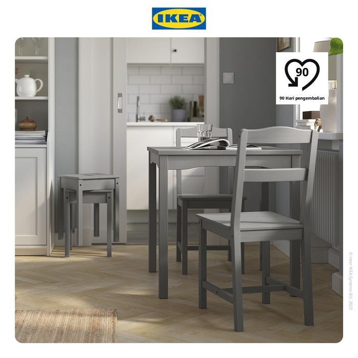 NEW IKEA HAUGA Meja Makan Minimalis Abu-Abu/Veneer Kayu 74x74cm
