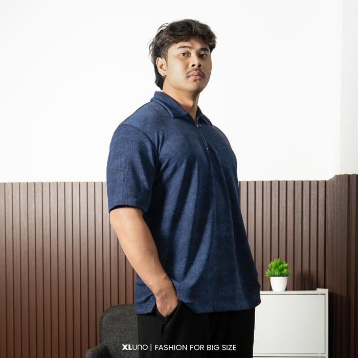 XLUNO Marvyn Polo Navy Baju Polo Jumbo Pria Big Size Lengan Pendek *