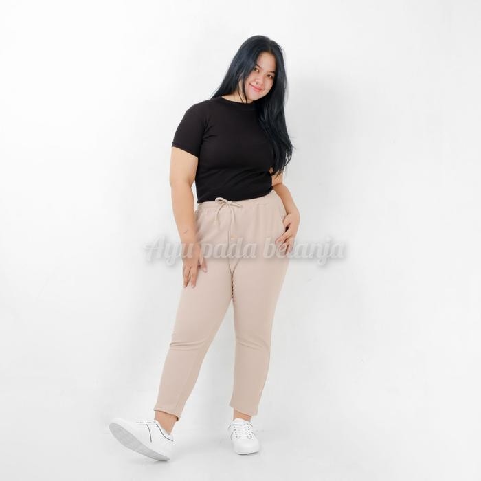 Lily Pants Celana Panjang Baggy Pants Bigsize Wanita Knit lin Model Pensil Ukuran Jumbo Full Karet