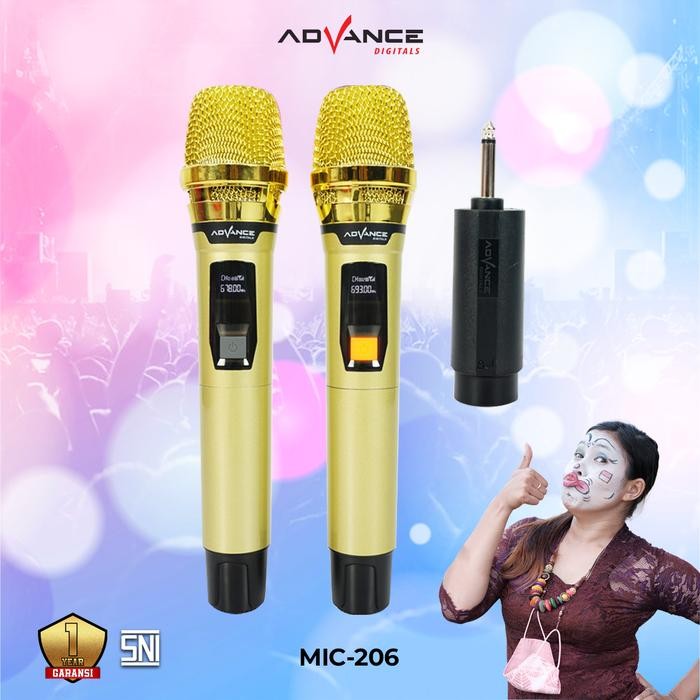Advance Microphone Profesional 2 Mic Wireless Gold Bisa di Charger Original Wireless Bluetooth Mic