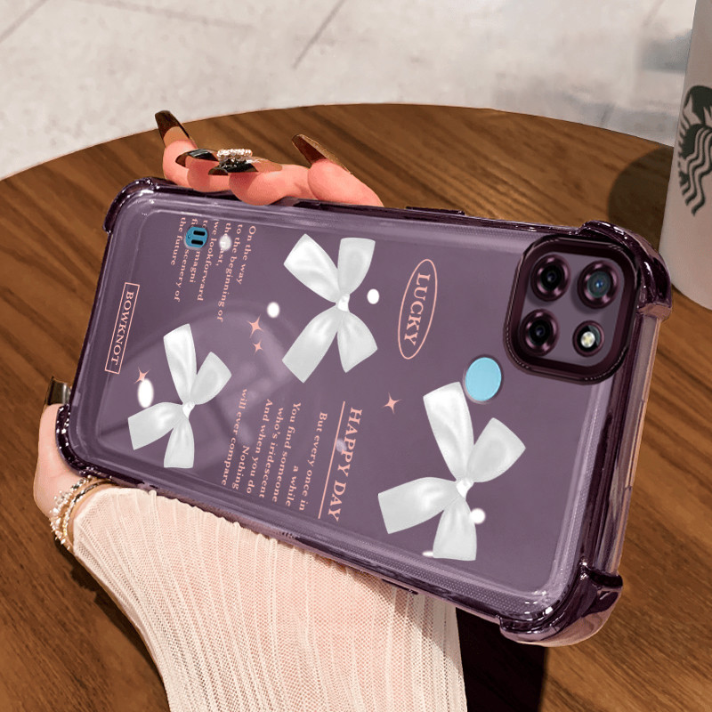 Casing Hp untuk Realme C21Y Realme C25Y C21 C15 Case Pita putih mewah Kasing Perlindungan jatuh airb