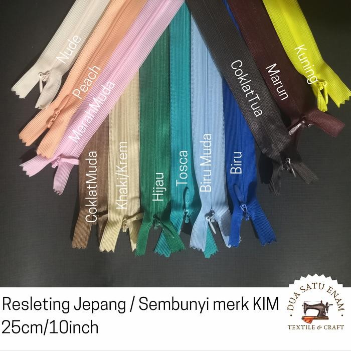 Resleting Jepang / Ritsleting / Retsleting merk "KIM" 25 cm Satuan