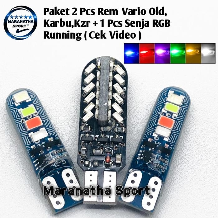 [Paket 2in1] 2 Pcs Lampu Rem Vario Old/KZR/110 RGB Plus 1 Pcs Lampu Senja TORNADO Soket Colok T10