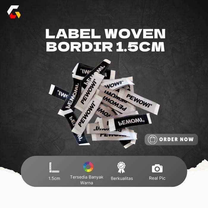 

Label Rajut Custom Bahan Woven Damask Halus Custom 1.5cm 100lusin