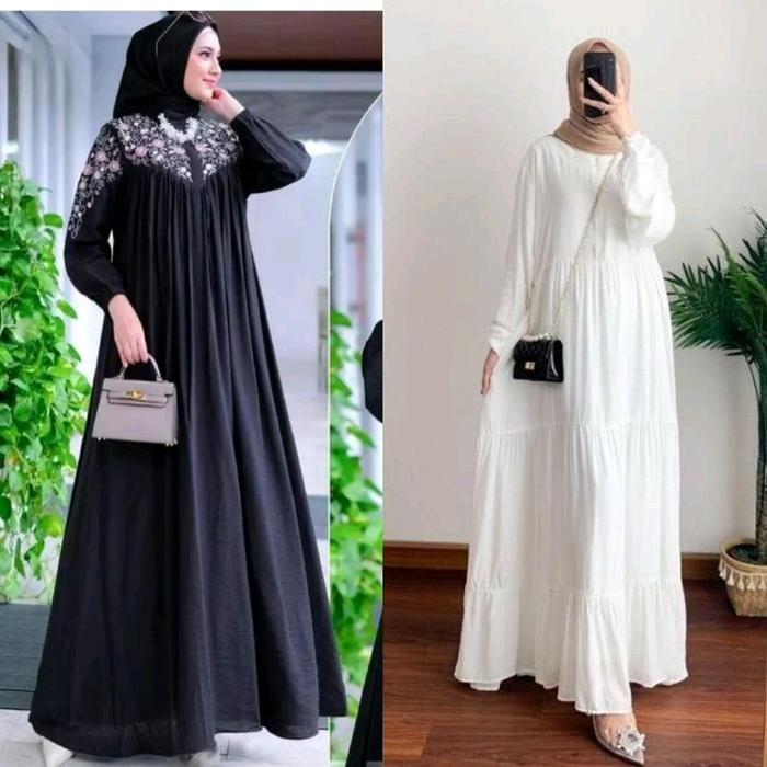 (Allthebest) Gamis Hanum Katun Rayon Premium LD 120 Busui Friendly / Dress Susun Viral Gamis Polos