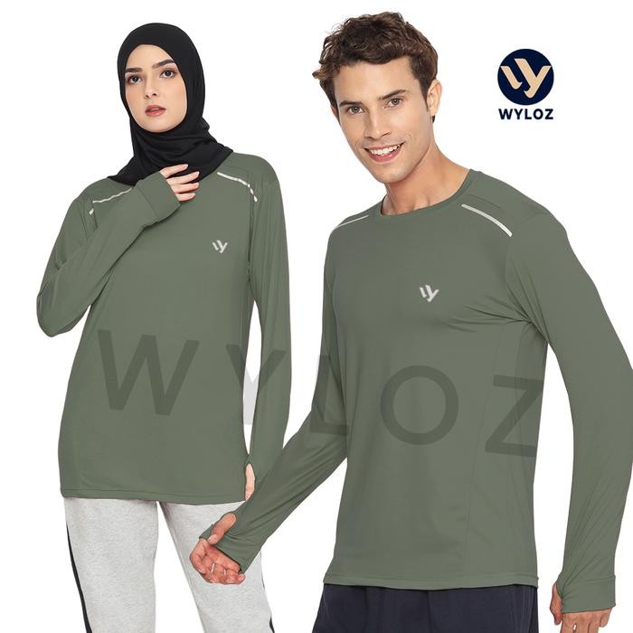 WYLOZ Baju Kaos Olahraga Lengan Panjang Wanita Jersey Training Sport Cewek Hijau Army