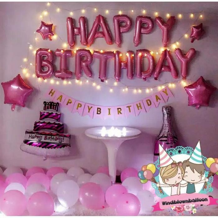 

Terlaris Windblown Balloon Birthday Pink Package with LED/HBD ULANG TAHUN GIRL SALE