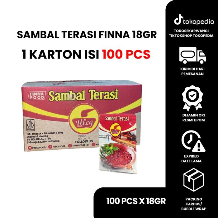 

Sambel Terasi Finna per Karton isi 100 sachet x 18gr sambal uleg Pedas Saus Instan
