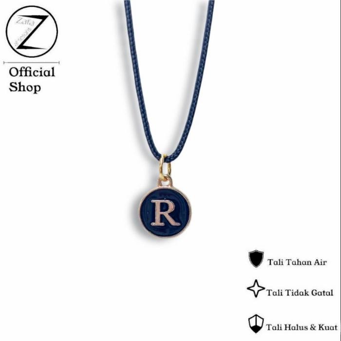 Zafa Kalung Tali Pria Wanita Liontin Huruf Bulat Hitam - Kalung Circle *