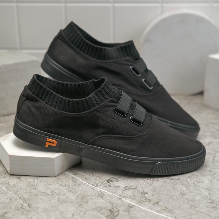 Saint Barkley - Sepatu Slip On Pria Nagoya - Black Shoes Flat Kerja Hitam