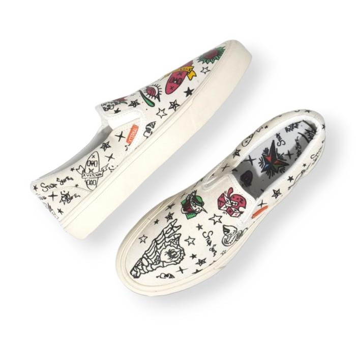Saint Barkley - Sepatu Pria Wanita Xternalstepsure Slip On X Colour Tatto Cyrano Offwhitee Canvas