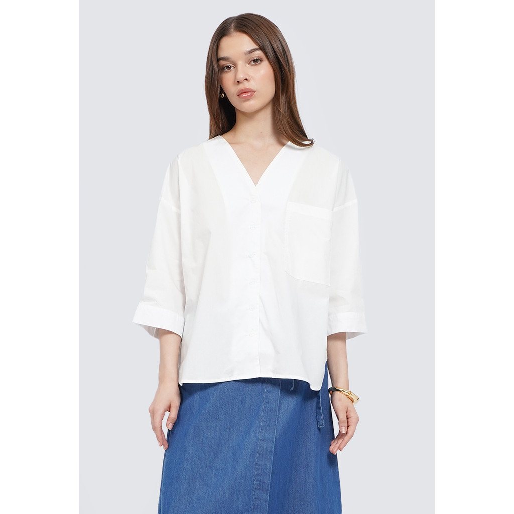 ET CETERA V-Neck 3/4 Sleeve Blouse OFF WHITE