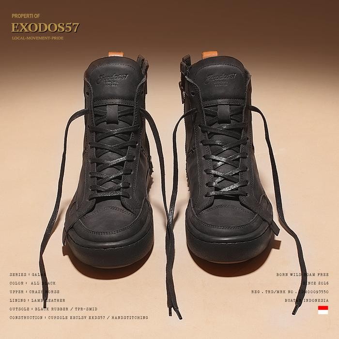 Sepatu Sneakers Kulit Pria Exodos57 Galan All Black