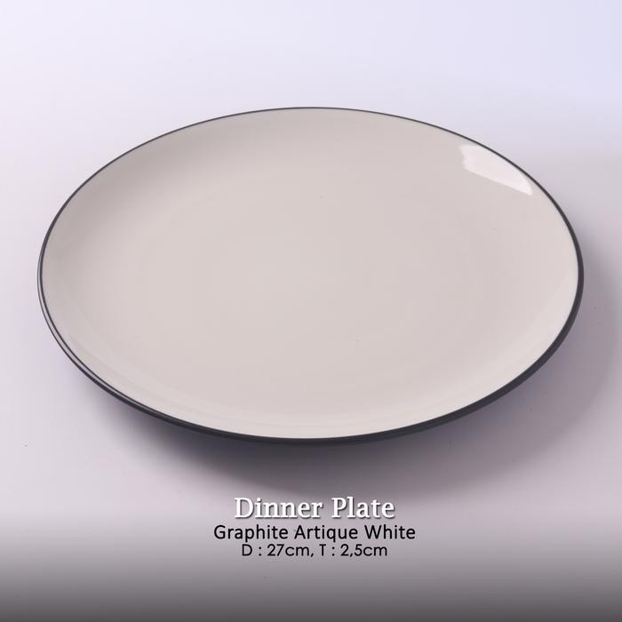Dinner Plate/Piring Makan Keramik Putih List Hitam Sale