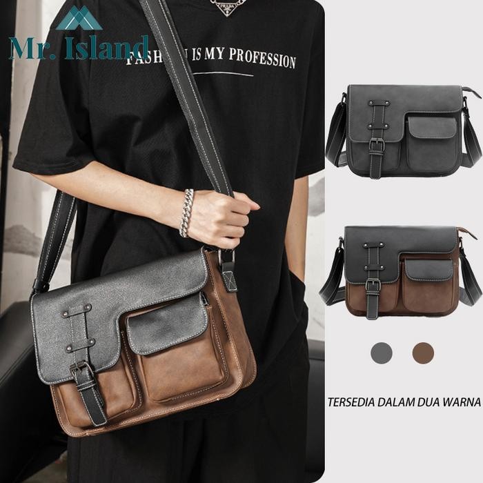 

VP475 Mr. Island Korea tas selempang pria tahan air sling bag kulit Shoulder Bag asli aliran tas