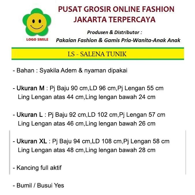 Salena Tunik - Logo Smile (Ls) - Ukuran M-Xl - Matt Syaila