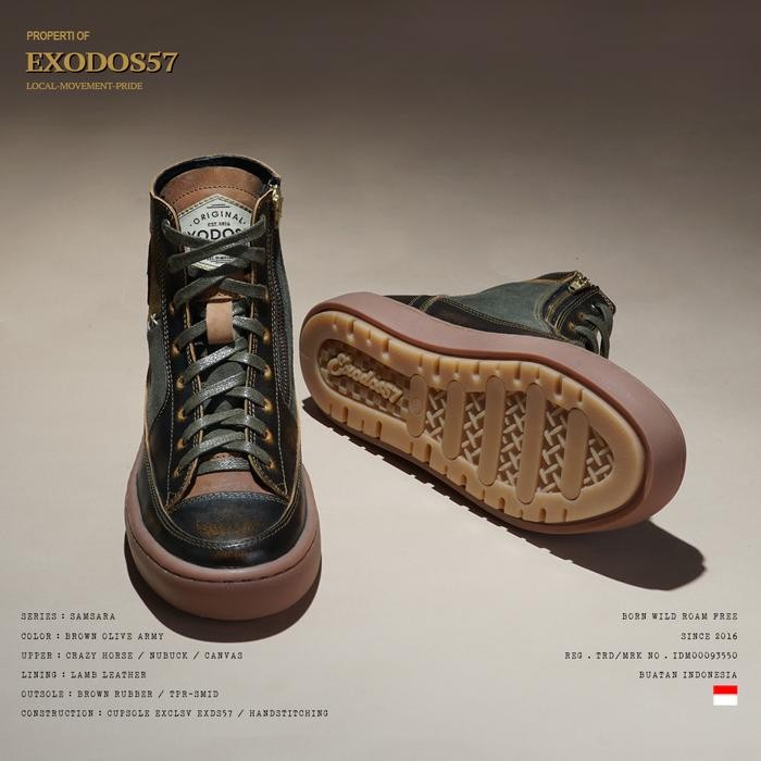Sepatu Sneakers Kulit Pria Exodos57 Samsara Brown Olive Army