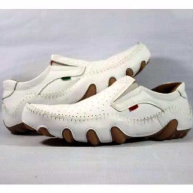 Sepatu Slop Kulit Asli Casual Putih Original Lokal Handmade Pria