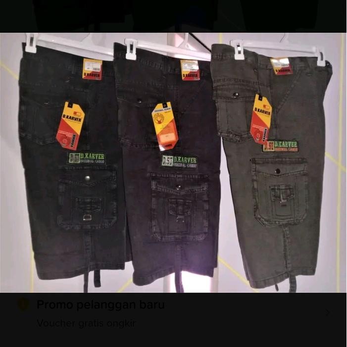 CELANA PENDEK JEANS PRIA KARGO PRIA KEMPOL 3/4 Cargo Hitam Tebal