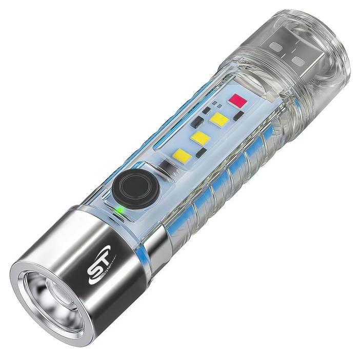 Suksestech Senter LED Mini Senter COB Super Terang Multifungsi 6 Mode Lampu-023 *