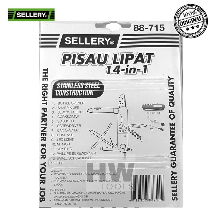 Pocket Knife 14 In 1 Pisau Lipat Mini With Led Light Sellery 88-715 Terlaris