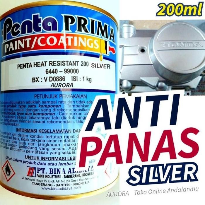 Cat Anti Panas Silver Penta Heat Resistant Ecer 200ml Tahan Panas Kuat untuk Kenalpot Blok Mesin