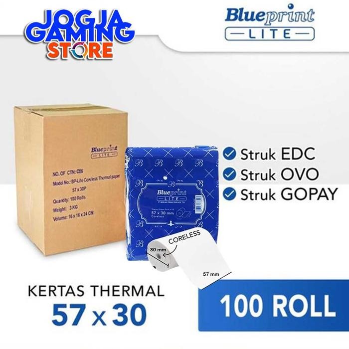 

KERTAS THERMAL MURAH KASIR PPOB BLUEPRINT LITE 57x30 , 58x30 - 1 Dus